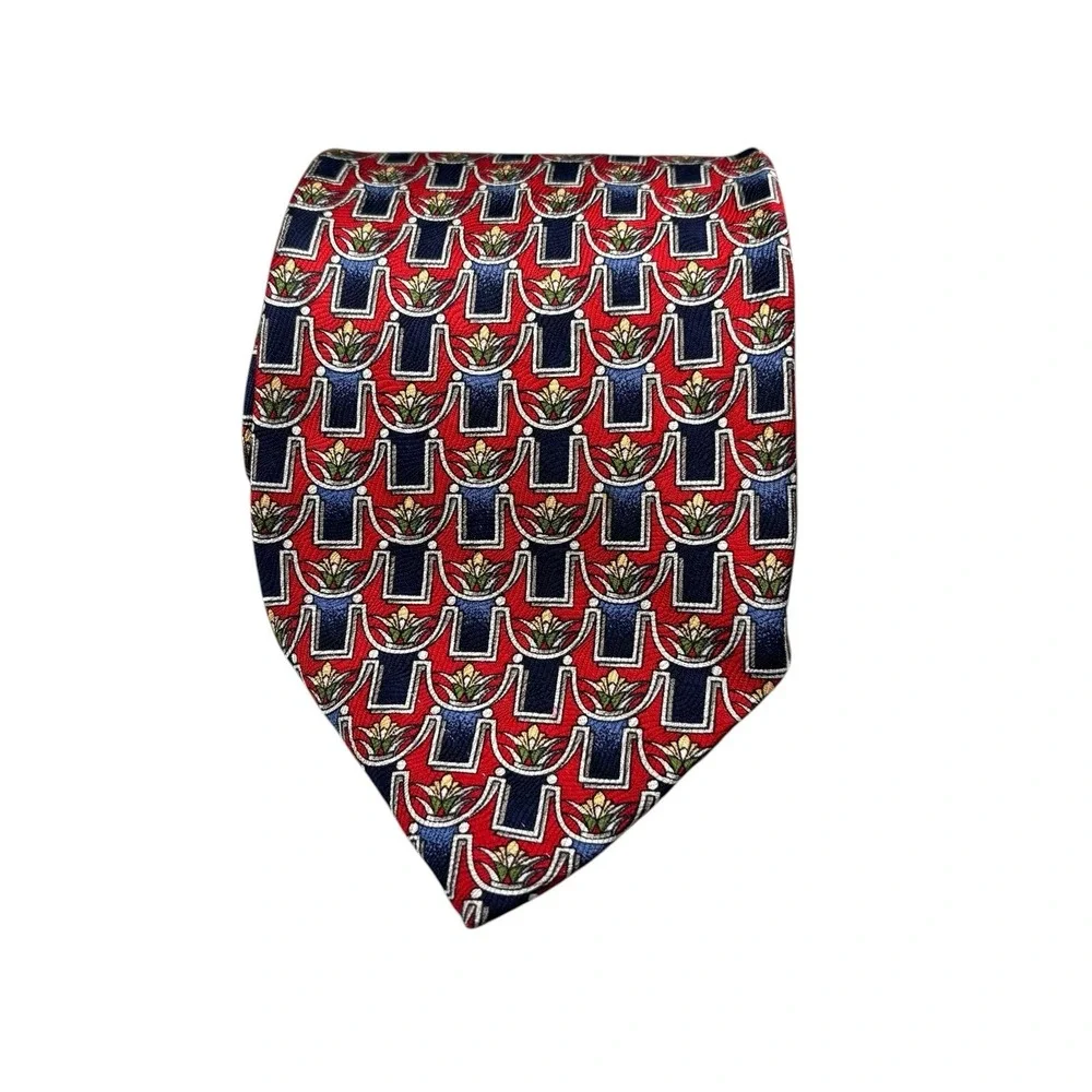 Robert Talbott Studio Nordstrom‎ Silk Tie Red Blue Geometric Floral Medallion